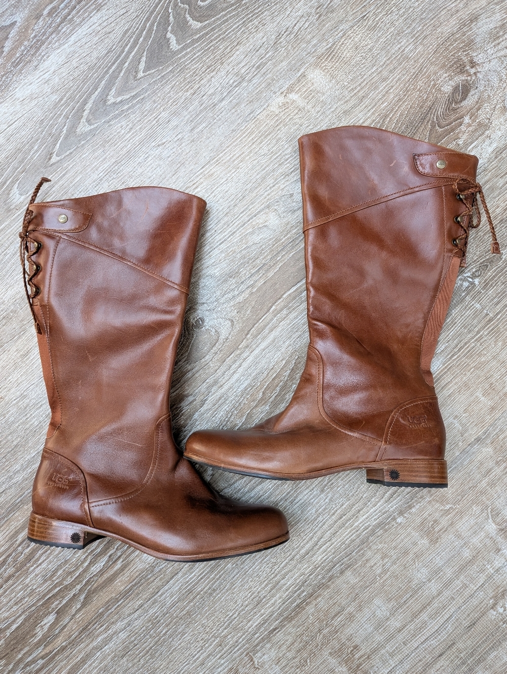 Ugg Australia Annabelle Brown Leather Lace Up Riding Boots Size 9.5
